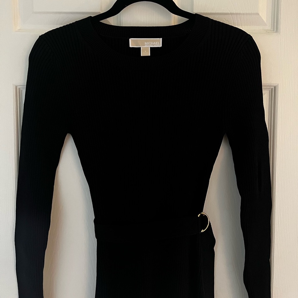 Michael Kors Black Ribbed Midi Dress